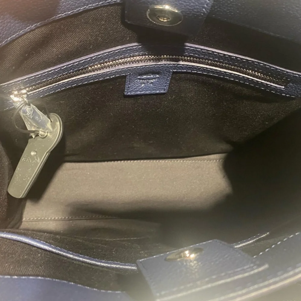 MCM Navy/Black Leather Messenger Tote Bag with Camo/Floral Print - Picture 12 of 17